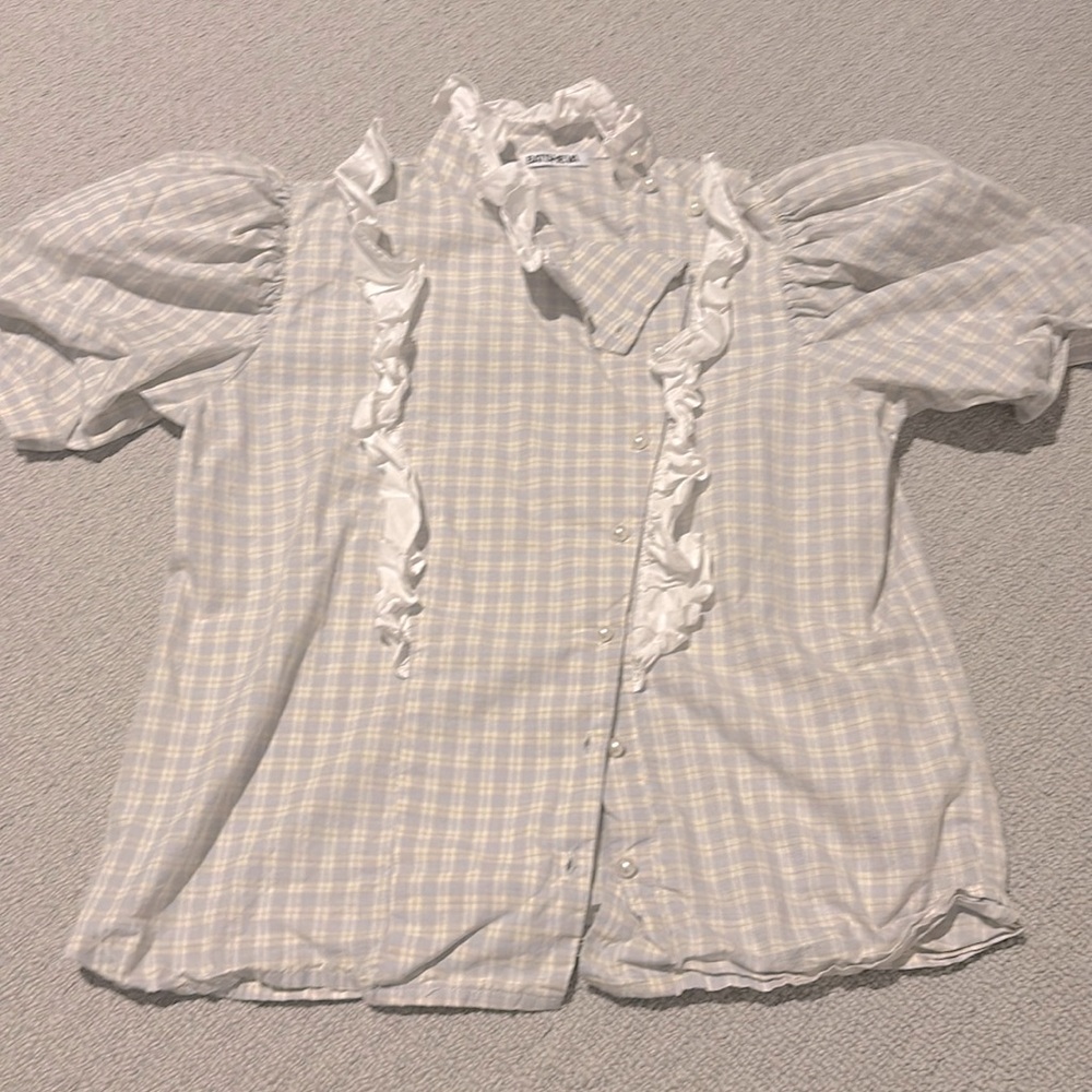 Batsheva gingham ruffle trim top